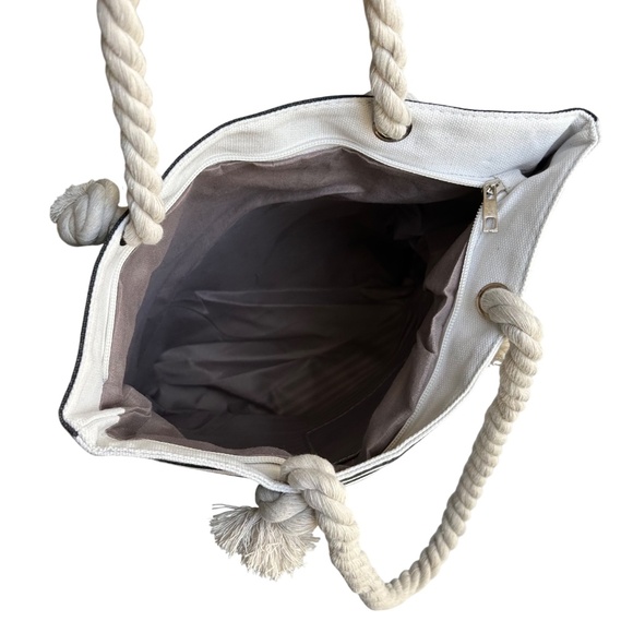 Threaded Pear Black & White Striped Tote Bag with Rope Handles - Picture 6 of 9